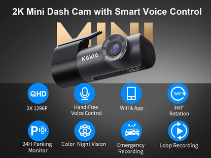 KAWA D5 2K Dash Camera with WiFi and Voice Control