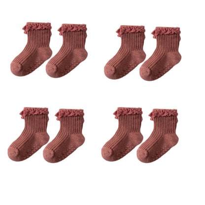 Cotton Lace Socks for Toddler Girls Non-slip Half Knee
