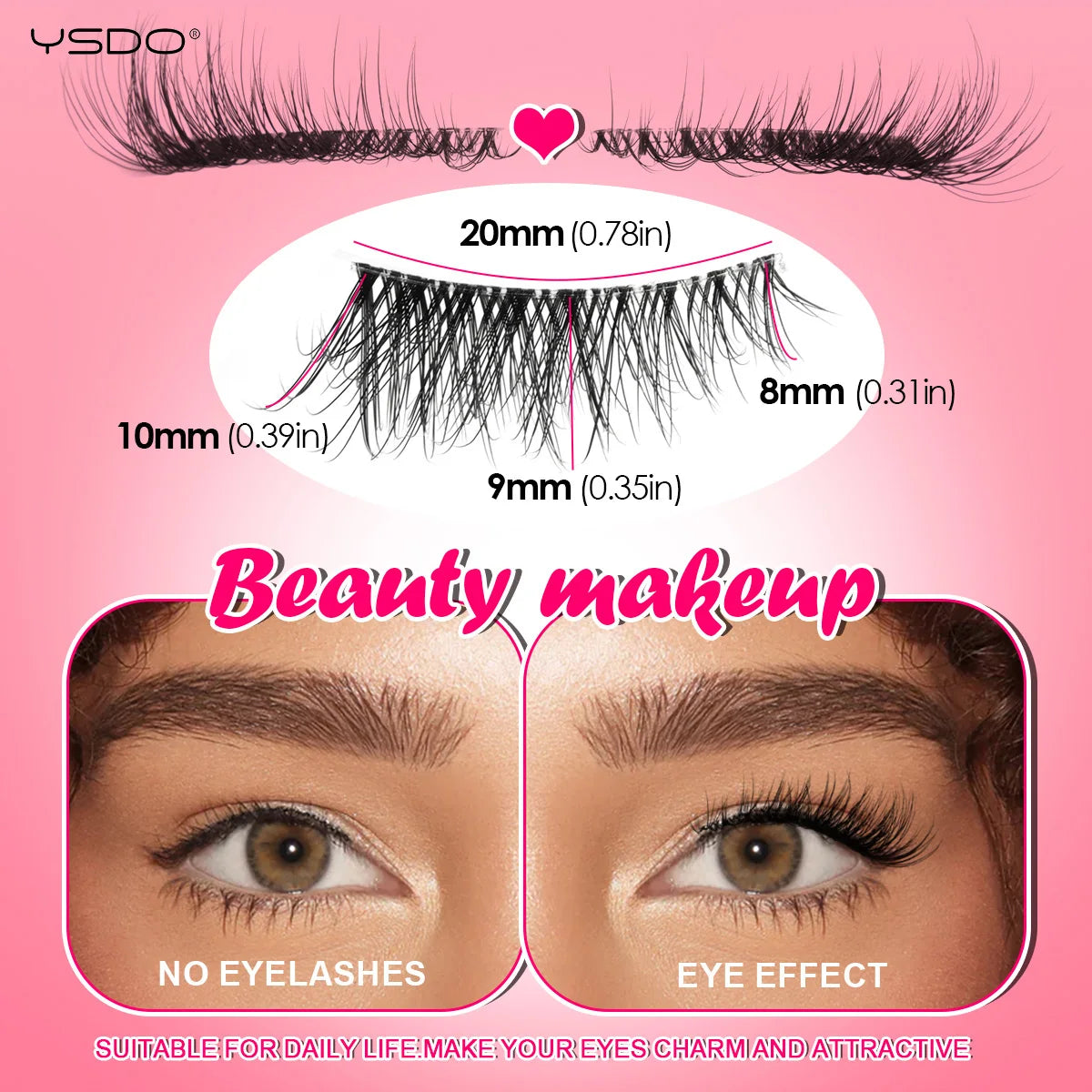 YSDO 5/10 Pairs Natural Soft Black Half Lashes