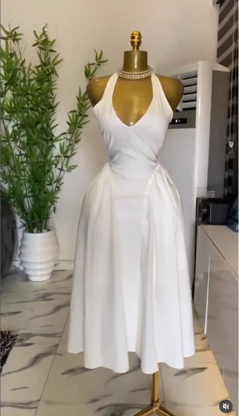 Women Halter V-neck Backless Maxi Dress Polyester