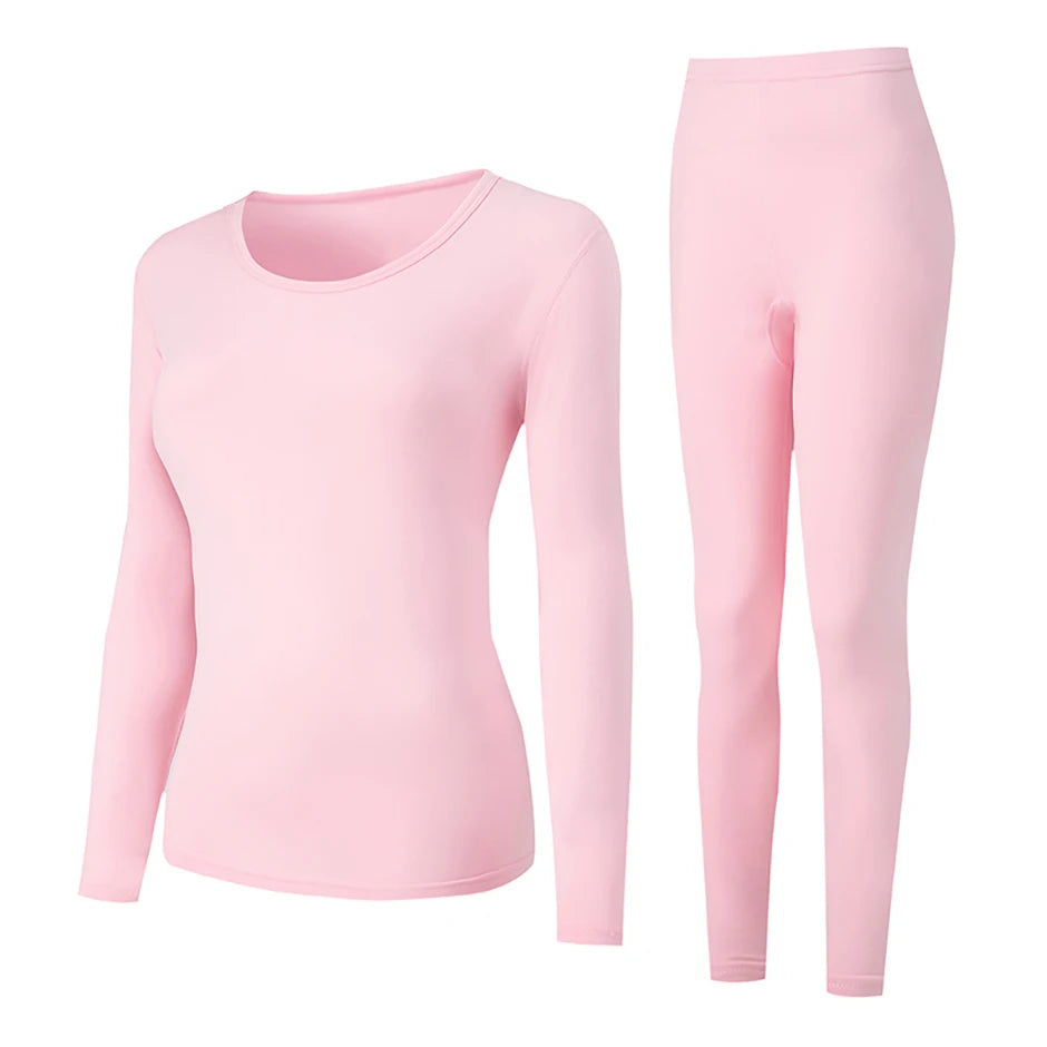 Women's Solid Color Round Neck Warm Suit