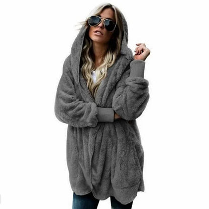 Winter Fleece Cardigan Jacket Women Hooded Outerwear