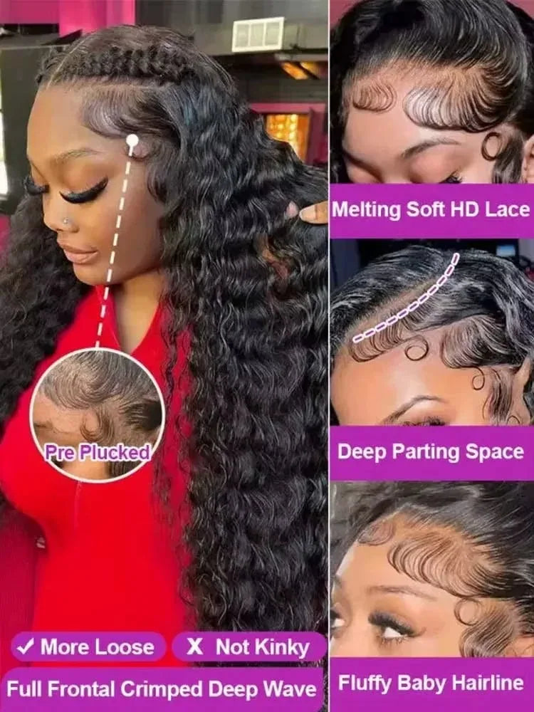 13x6 Glueless Brazilian Deep Wave Lace Frontal Wig
