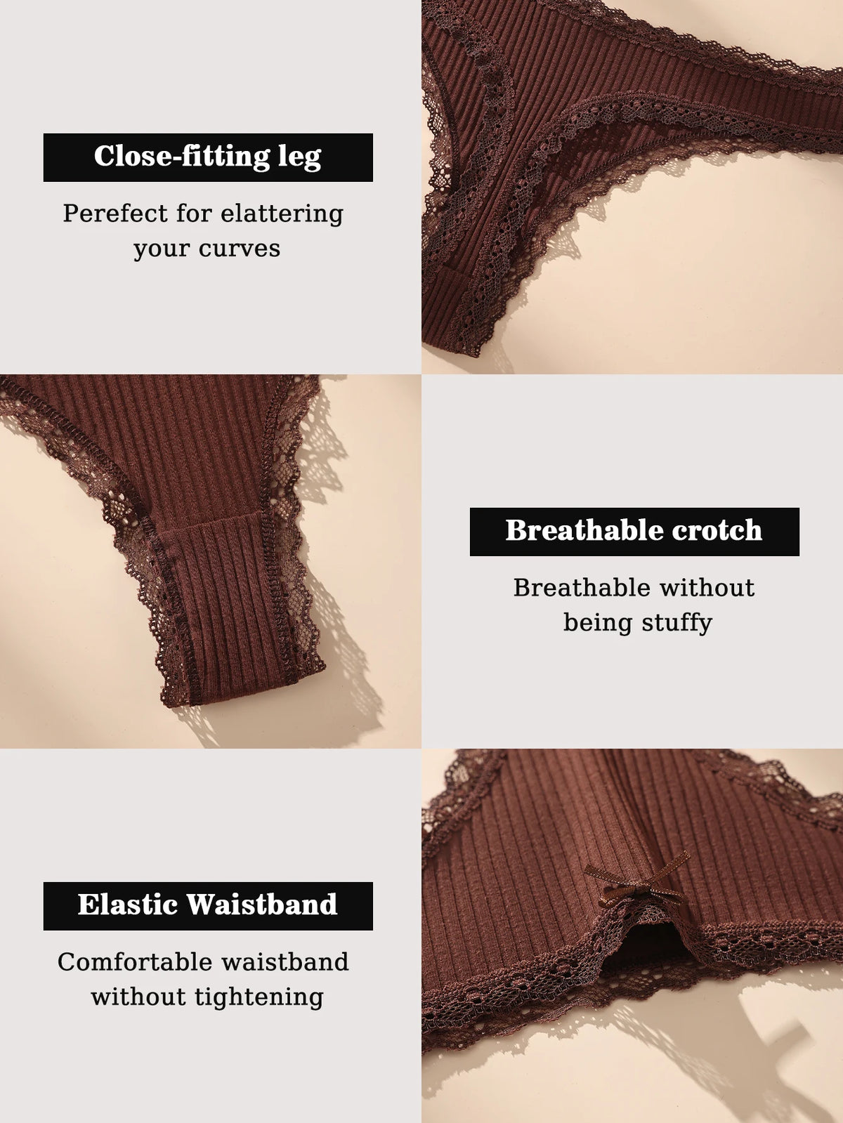 7 Pcs Cotton Lace G-String Panties Set Plus Size