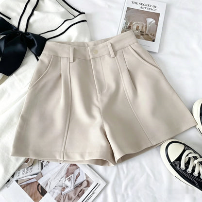 Vintage Solid High Waist A-Line Shorts for Women