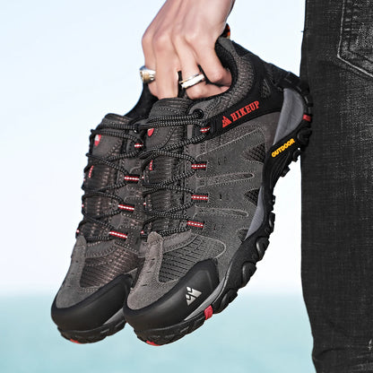 HIKEUP Men's Suede Leather Hiking Shoes Black Gray Khaki