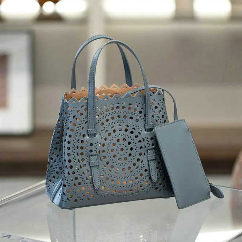 Mini Cowhide Shoulder Handbag Genuine Leather Bucket Bag