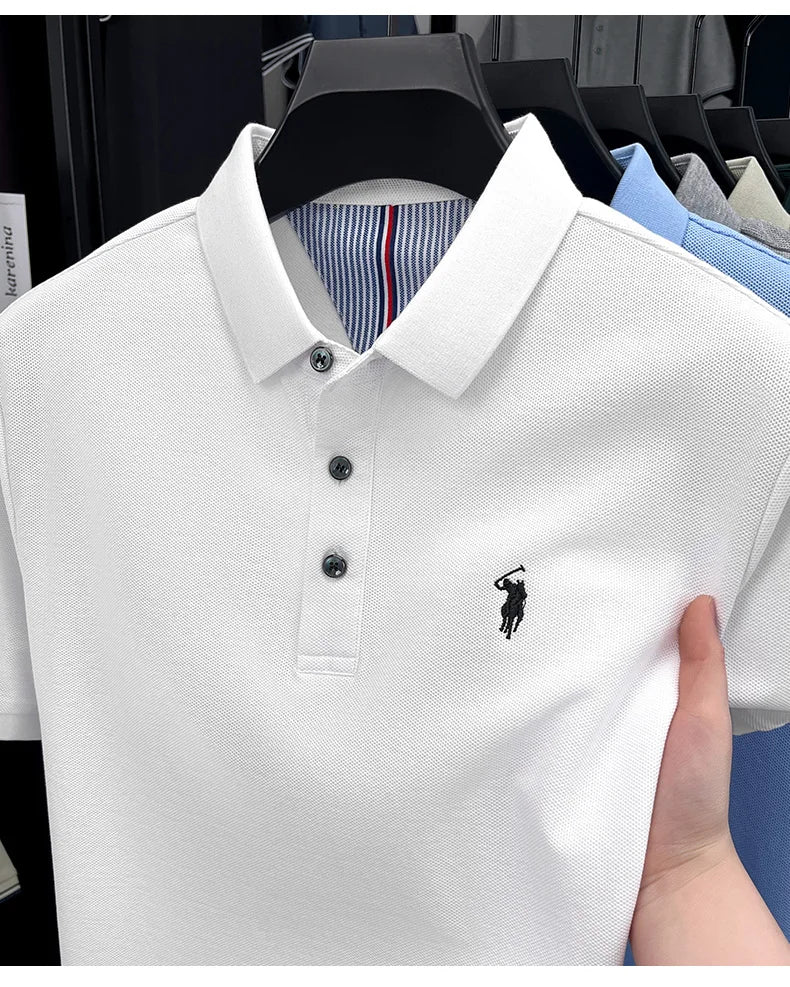 Men's Short Sleeve Cotton Polo Shirt with Embroidery