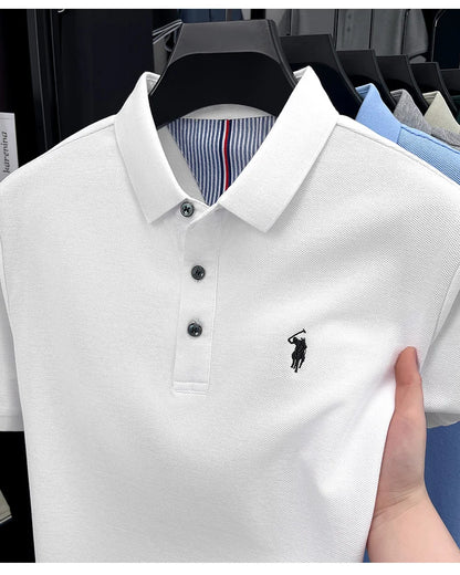 Men's Short Sleeve Cotton Polo Shirt with Embroidery