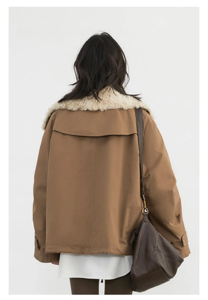 Cotton Motorcycle Jacket for Women Casual Retro Style