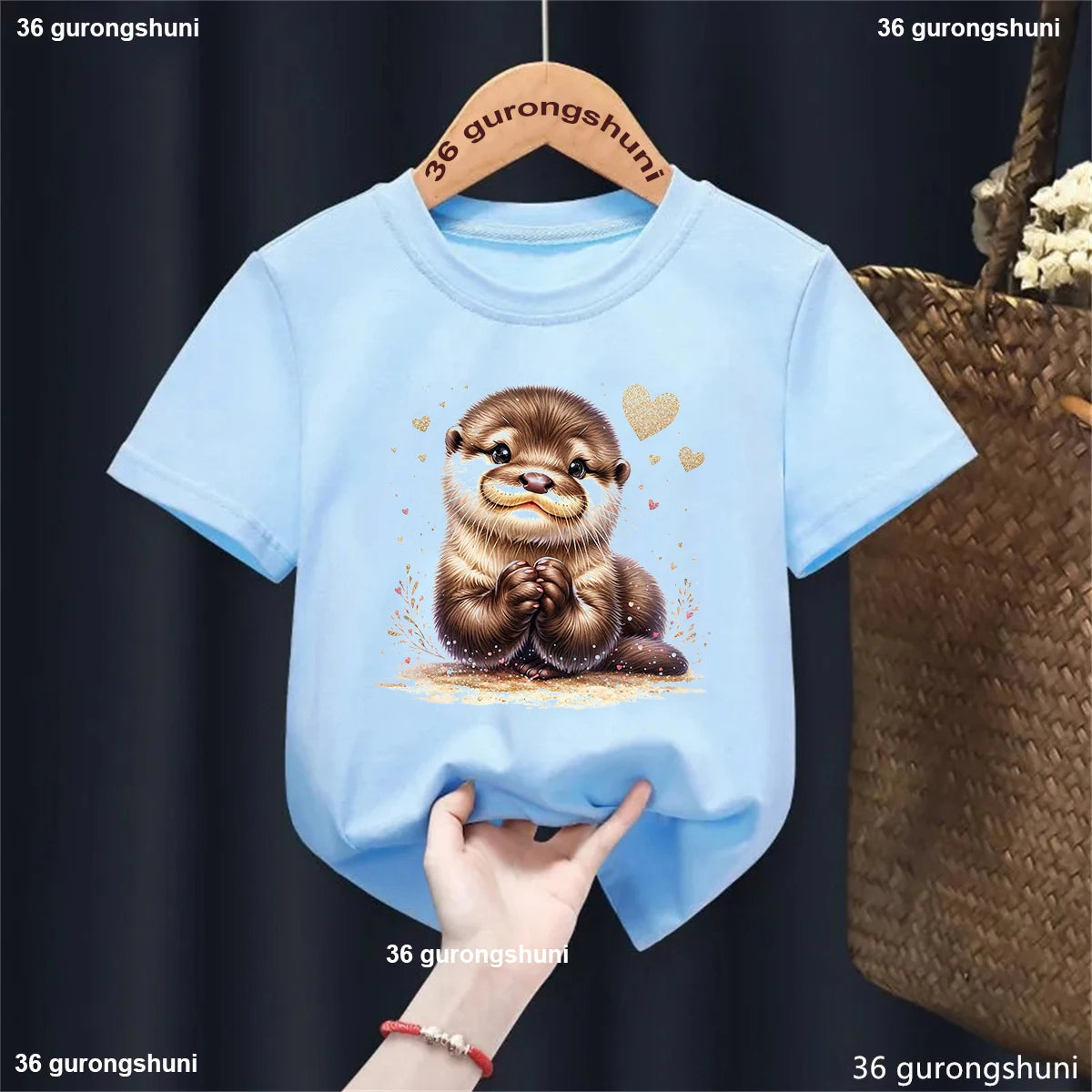 Kawaii Otter Love Printed T-Shirt for Kids