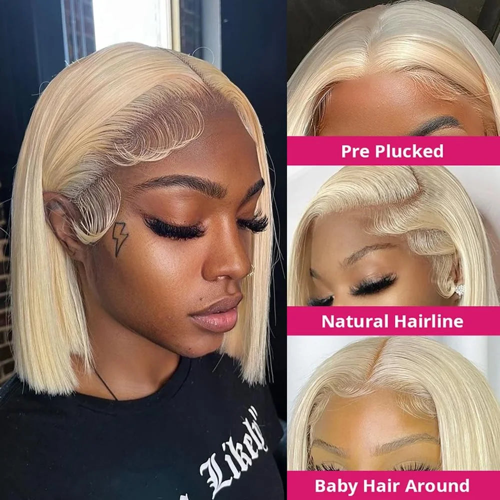 613 Blonde Straight Bob Wig Remy Human Hair Lace Front