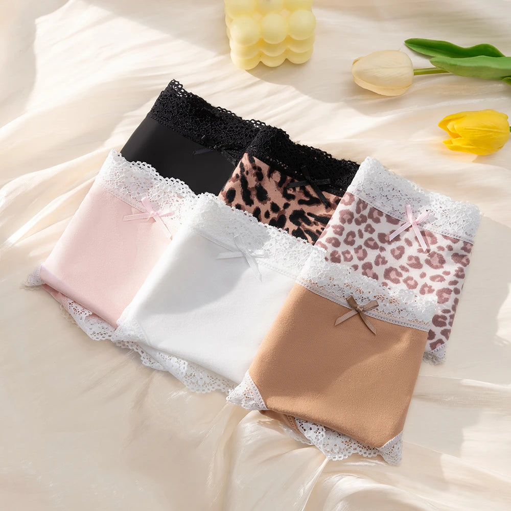 BZEL Women's Lace Floral G-String Leopard Panties