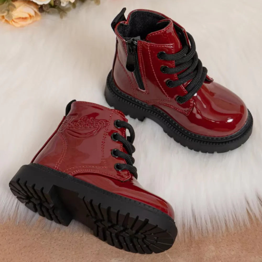 Waterproof PU Leather Children's Lace-up Boots