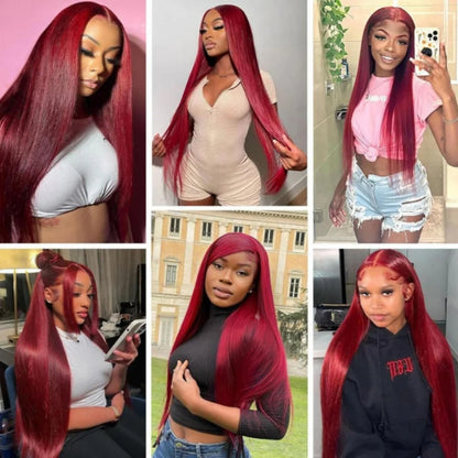 34 Inch Burgundy Straight Brazilian Human Hair Wig