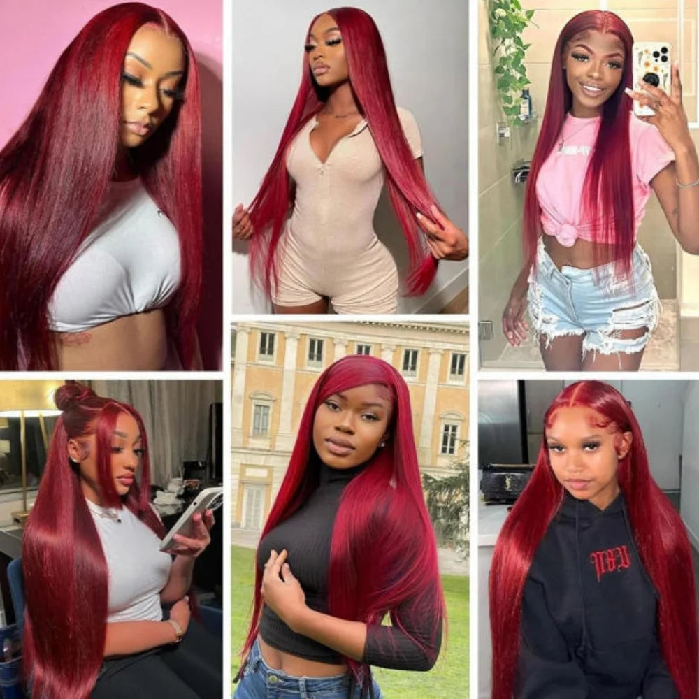 34 Inch Burgundy Straight Brazilian Human Hair Wig