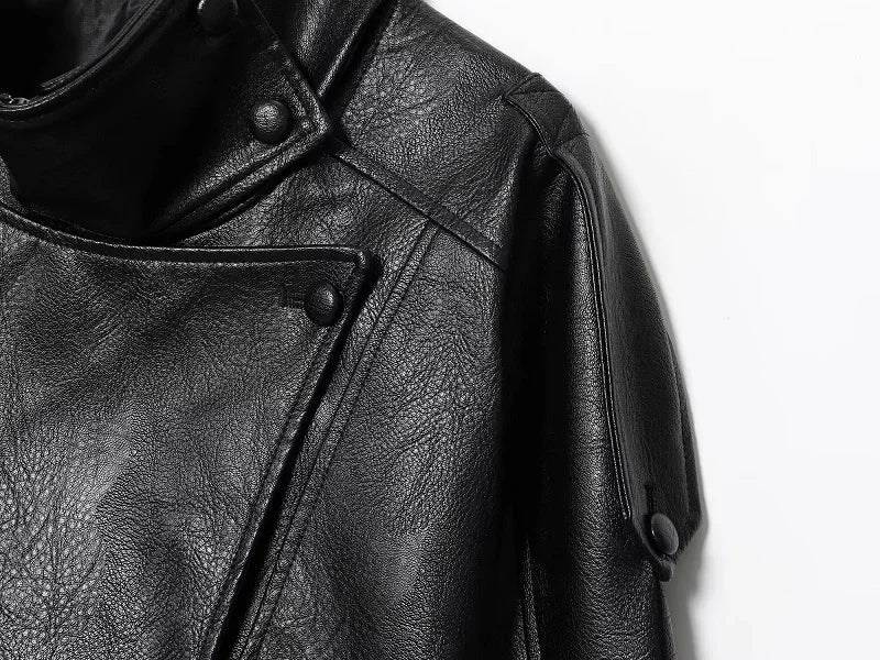 Faux Leather Oversize Bomber Jacket for Women