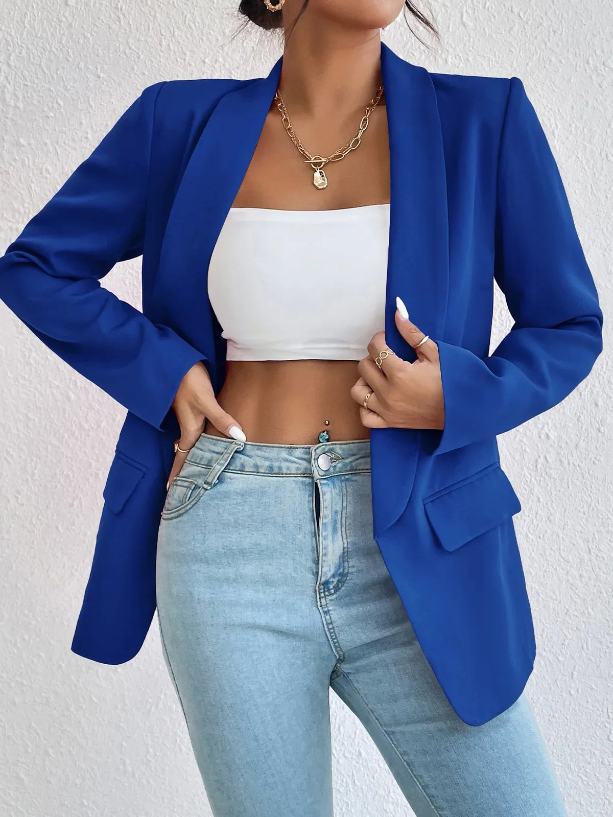 Solid Polyester Cotton Long Sleeve Women's Blazer