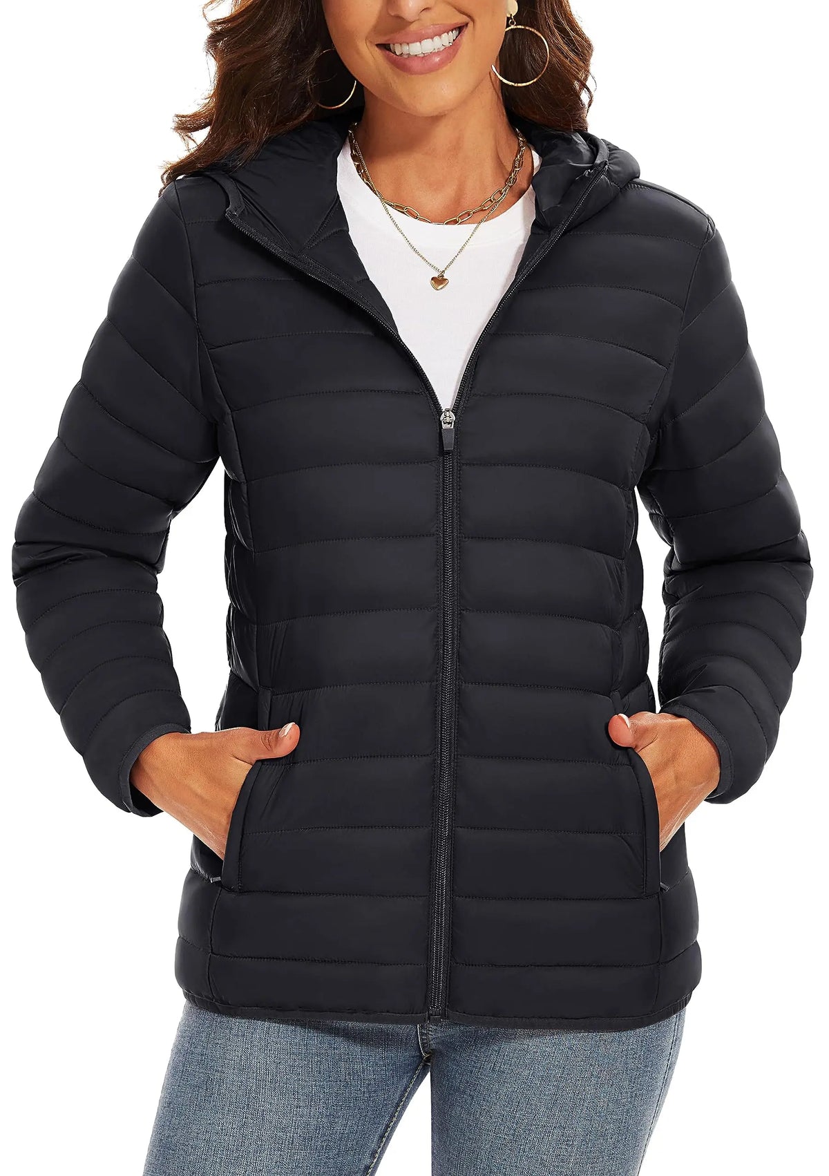 TACVASEN Women's Hooded Puffer Jacket Lightweight Casual