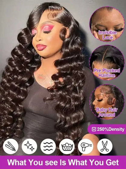 250% Density 40 Inch Loose Deep Wave Lace Front Wig