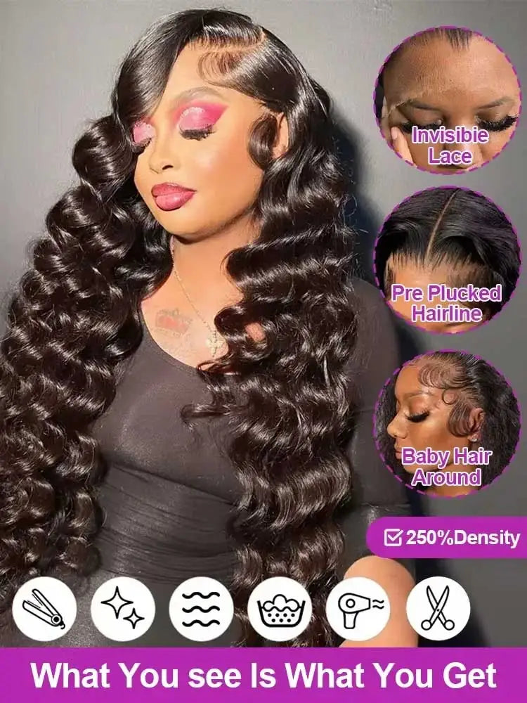Loose Deep Wave Frontal Wig 42 Inch Remy Human Hair