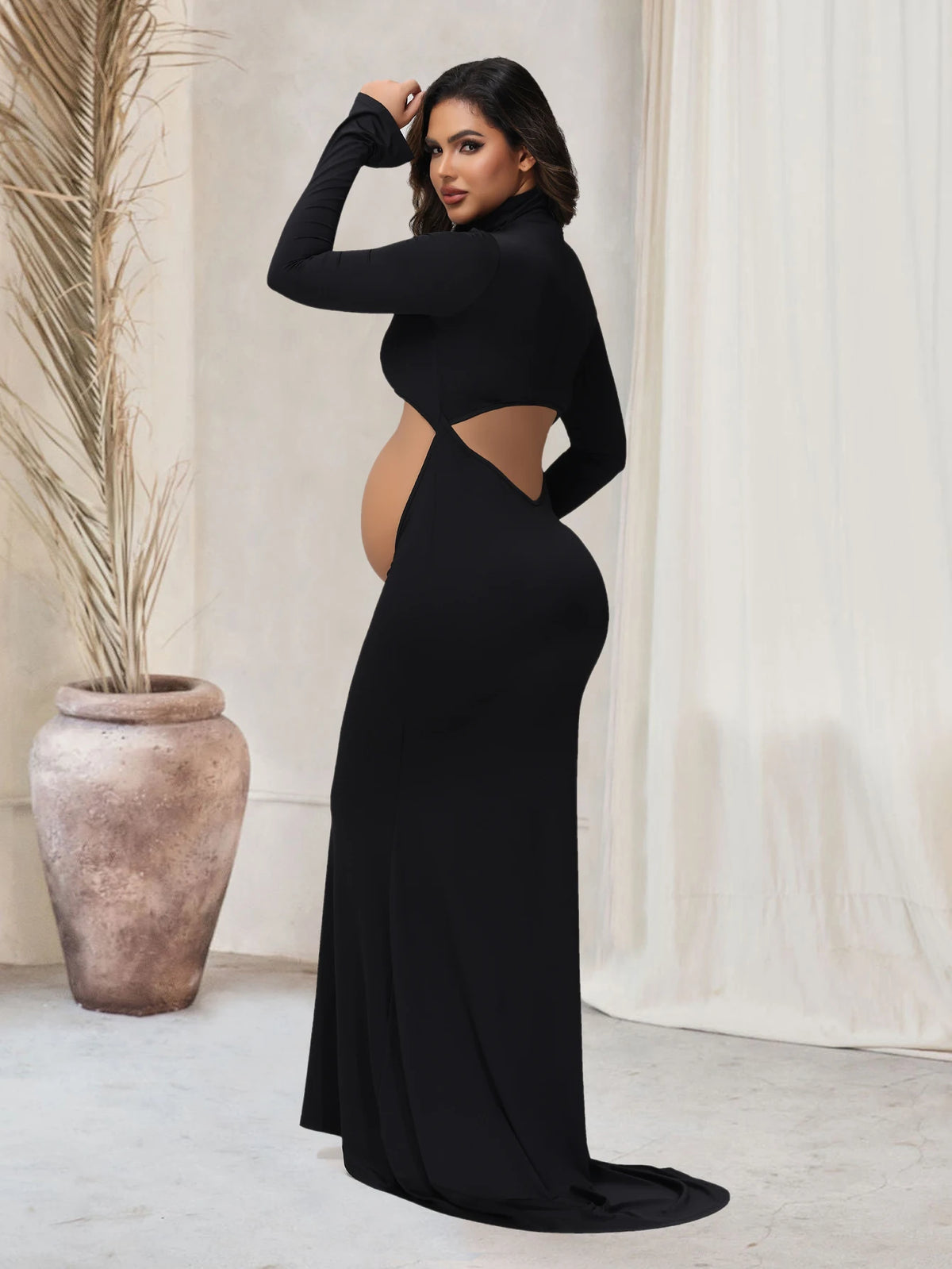 Maternity Maxi Gown Turtleneck Bodycon Dress