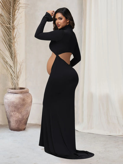 Maternity Maxi Gown Turtleneck Bodycon Dress