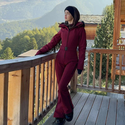 Women's Ski Suit with Fur Hood and Zippers