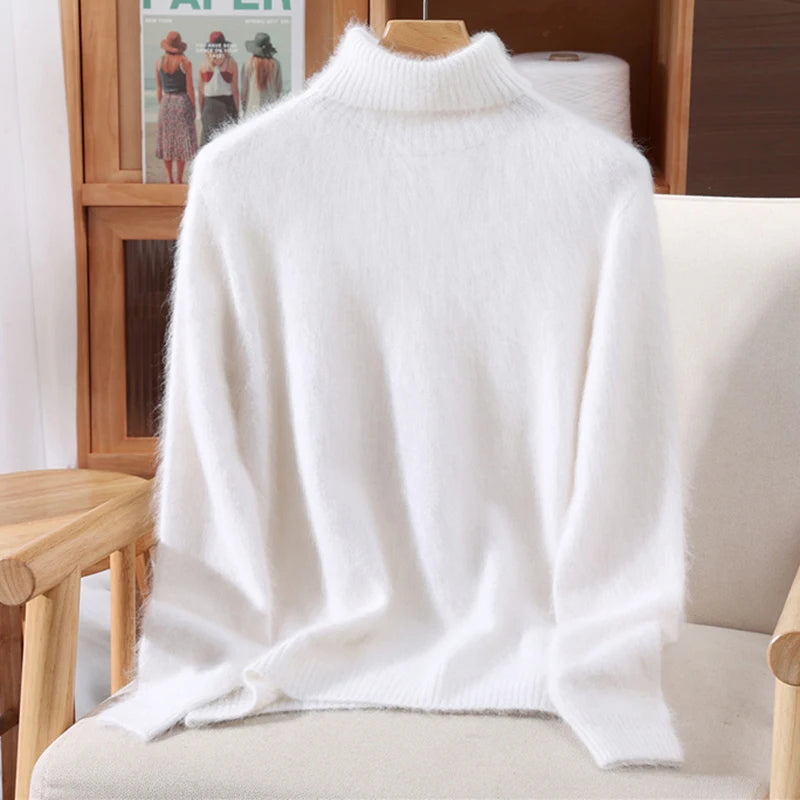 Mink Fur High Collar Pullover Sweater for Women