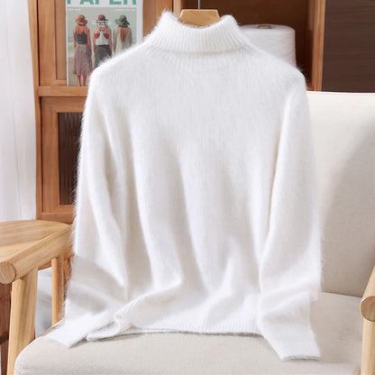 Mink Fur High Collar Pullover Sweater for Women