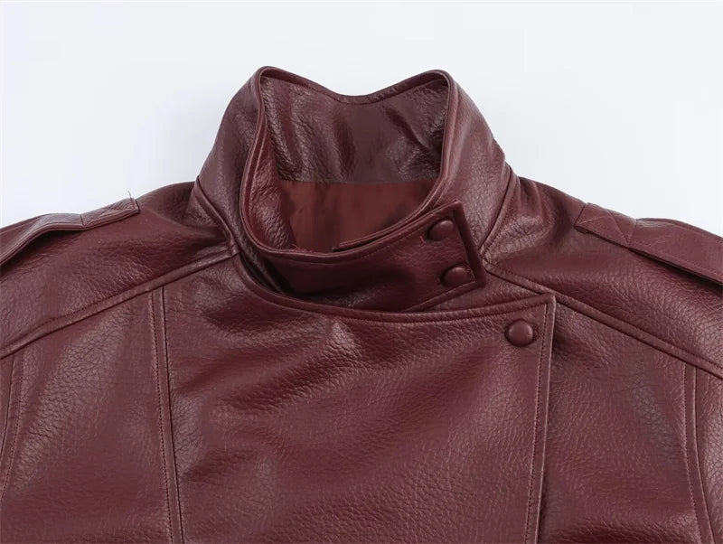 Black Long Sleeve Faux Leather Motorcycle Jacket