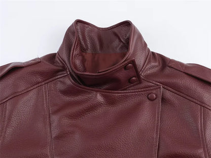 Black Long Sleeve Faux Leather Motorcycle Jacket