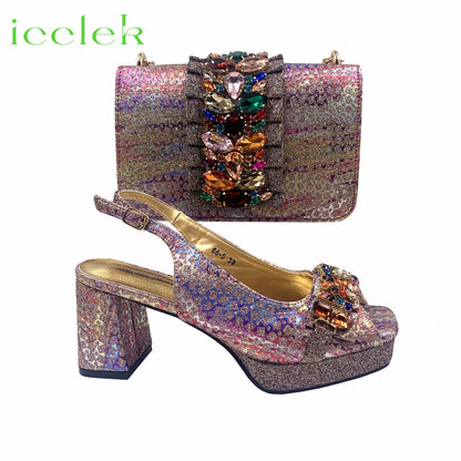 Orange Synthetic Fabric Women's High Heel Shoe and Bag Set
