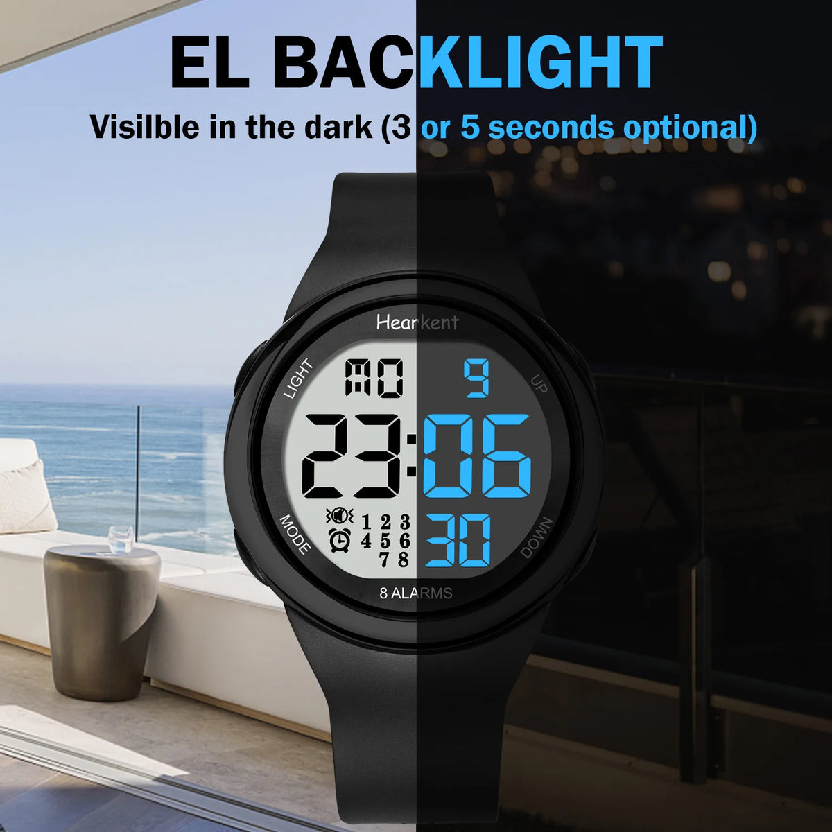 Hearkent 8 Alarm Waterproof Digital Wristwatch