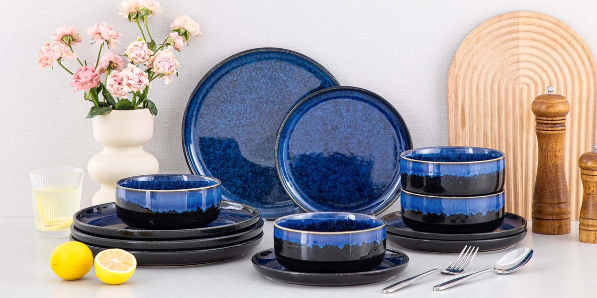 Starry Blue Reactive Glaze Stoneware Dinnerware Set