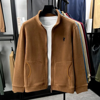 Men's Winter Thick Plush Jacket with Zipper and Pockets