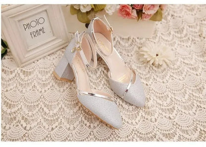 Black High-Heeled Shoes for Women - Silver and Gold