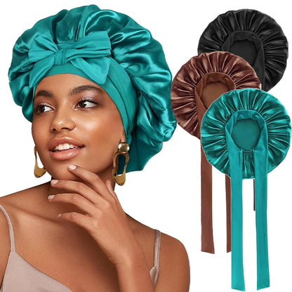 Satin Solid Sleeping Hat with Stretchy Tie Band