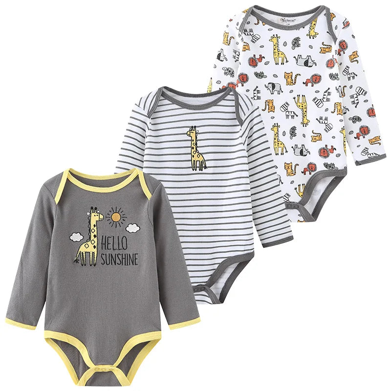Kiddiezoom 3 Pcs Cotton Long Sleeve Baby Bodysuit