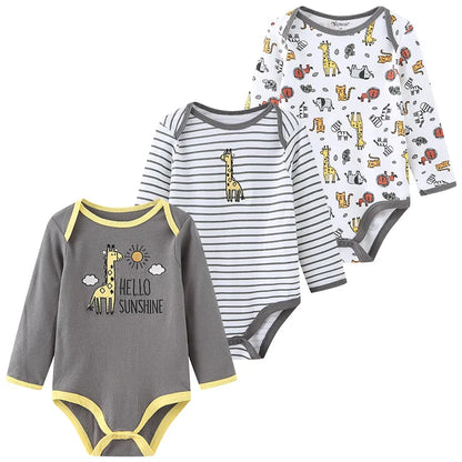 Kiddiezoom 3 Pcs Cotton Long Sleeve Baby Bodysuit