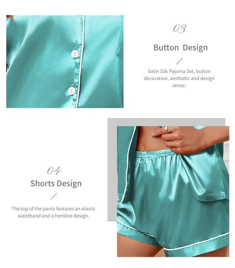 Silk Satin Pajamas Set for Women with Button-Down Design