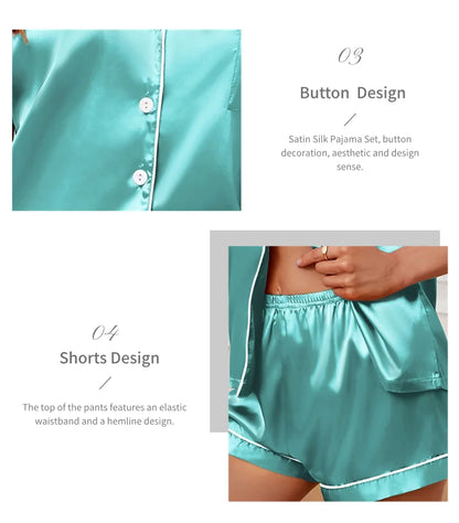 Silk Satin Pajamas Set for Women with Button-Down Design