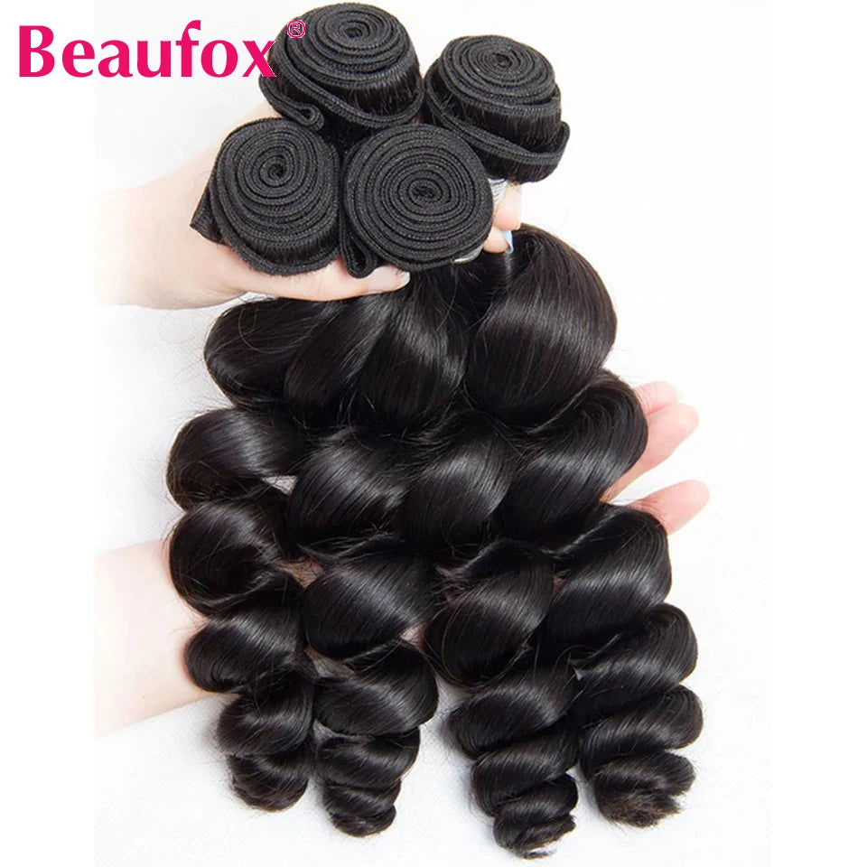 Beaufox Loose Wave Human Hair Bundles With Closure