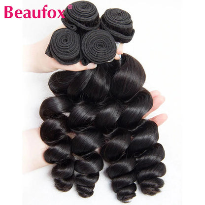 Beaufox Loose Wave Human Hair Bundles With Closure