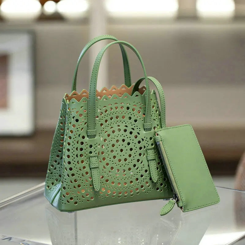 Mini Cowhide Shoulder Handbag Genuine Leather Bucket Bag