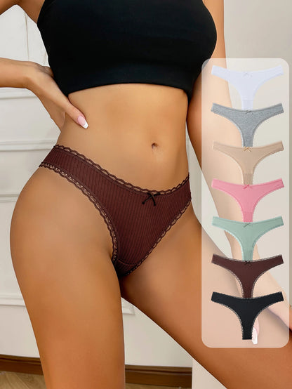 7 Pcs Cotton Lace G-String Panties Set Plus Size