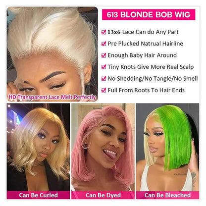 613 Blonde Straight Bob Wig Remy Human Hair Lace Front