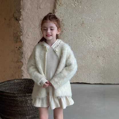 Hooded Knitted Lace Dress for Girls