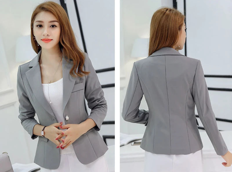 Black Women Slim Blazer Office Work Jacket