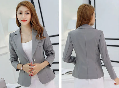 Black Women Slim Blazer Office Work Jacket